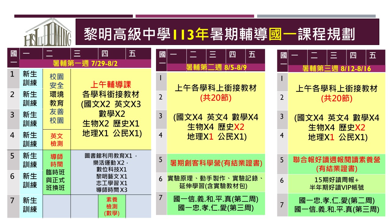 113暑期國一課程規劃